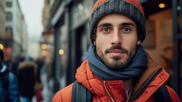 AI generated Fashionable urban men confidently look into the camera photo