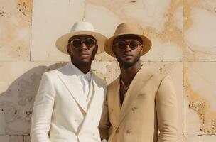 AI generated two men dressed in soft materials standing together photo