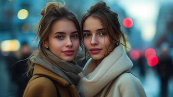 AI generated Chic ladies in cityscapes, confidently looking into the camera photo