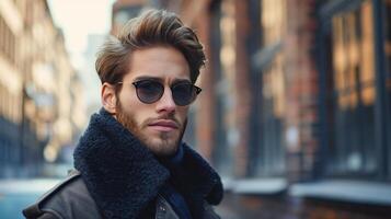 AI generated Fashionable urban men confidently look into the camera photo