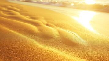 ai generado dorado playa disfrutar en el calentar abrazo de el del sol radiante resplandor foto