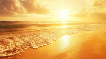 ai generado dorado playa disfrutar en el calentar abrazo de el del sol radiante resplandor foto
