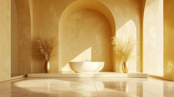 AI generated A golden-hued minimalist setting exudes opulence and sophistication photo