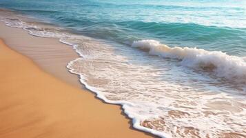 AI generated Gentle waves lap against the sandy shore, a tranquil oasis for relaxation photo