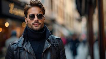 AI generated Fashionable urban men confidently look into the camera photo