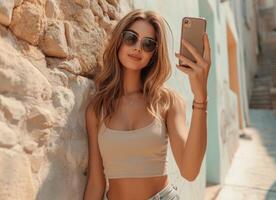 AI generated woman giving selfie is a pretty cool selfie photo