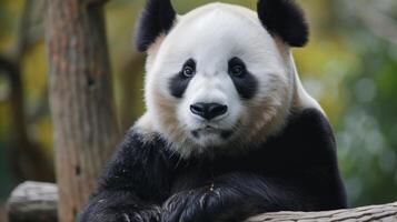 AI generated A regal panda poses for a close-up, exuding timeless charm and charisma photo