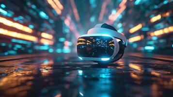 AI generated A futuristic VR headset in a striking, tech-themed setting sparks imagination photo