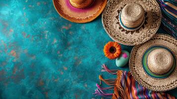 AI generated Bold patterns, sombreros, and maracas infuse a Mexican fiesta spirit into the backdrop photo