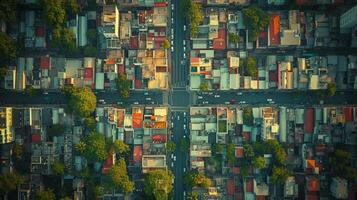 ai generado aéreo ver de urbano ciudad cuadrícula foto