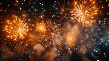 ai generado el noche cielo estalla en un deslumbrante monitor de fuegos artificiales, calificación el grandioso final de esta espectacular carnaval foto