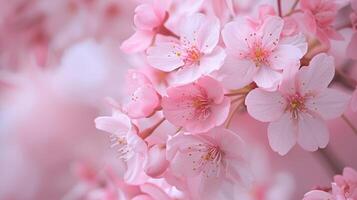 ai generado besado por el rocío Cereza flores de cerca foto