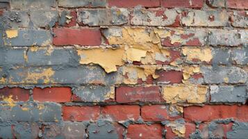 AI generated Close-Up of Old Brick Wall with Peeling Paint photo