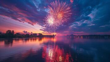 AI generated Fourth of July Fireworks Display Over Lake photo