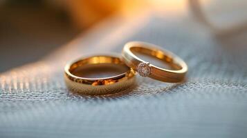 ai generado elegante Boda anillos en cordón antecedentes foto