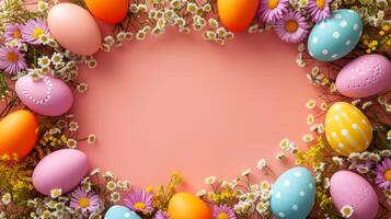 ai generado encantador Pascua de Resurrección huevo monitor con floral acentos en azul foto
