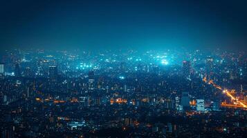 AI generated Cityscape with Twinkling Streetlights at Night photo
