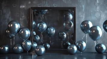 AI generated Elegant Party Scene with Blue Balloons and Frame photo