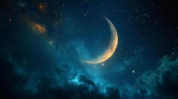 AI generated Crescent Moon Illuminating the Night Sky photo