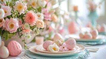 AI generated Pastel Easter Table Setting photo