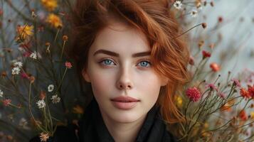 AI generated Elegant Lady Amidst Vibrant Spring Flowers photo