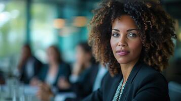 AI generated Confident Businesswoman Presenting in Meeting photo