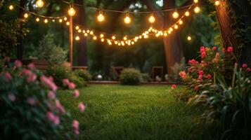 AI generated Enchanted Garden with String Lights photo