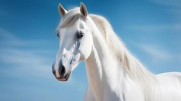 ai generado blanco caballo de cerca retrato foto