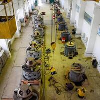 Russia, Krasnodar - 2018, May 11. Engines of water pumps at a water pumping station. Pumping irrig photo