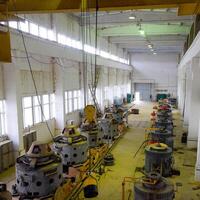 Russia, Krasnodar - 2018, May 11. Engines of water pumps at a water pumping station. Pumping irrig photo