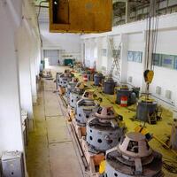 Russia, Krasnodar - 2018, May 11. Engines of water pumps at a water pumping station. Pumping irrig photo