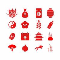 Chinese new year event icon set. Lunar new year icon sheet for graphic resources. Chinese new year vector for icon, sign or symbol. Vector resource for design about year of the dragon celebration