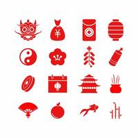 Chinese new year event icon set. Lunar new year icon sheet for graphic resources. Chinese new year vector for icon, sign or symbol. Vector resource for design about year of the dragon celebration