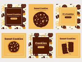 Cookie social media banners template. Social media post with hand drawn element vector illustration