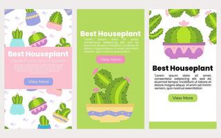 Houseplant social media banners template. Poster, cover, with cactus element vector illustration