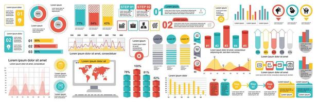 Mega set of infographic elements data visualization vector design template. Can be used for steps, options, business process, workflow, diagram, flowchart, timeline, marketing. Bundle info graphics.