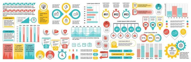 Mega set of infographic elements data visualization vector design template. Can be used for steps, options, business process, workflow, diagram, flowchart, timeline, marketing. Bundle info graphics.