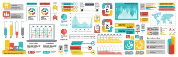 Mega set of infographic elements data visualization vector design template. Can be used for steps, options, business process, workflow, diagram, flowchart, timeline, marketing. Bundle info graphics.