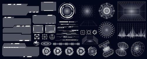 cyberpunk futurista usuario interfaz mega conjunto en plano diseño. haz elementos de hud panel, gui elementos, vr holograma, ui plantillas con botones, barras. vector ilustración aislado gráfico objetos