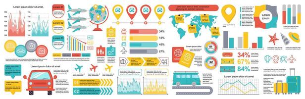 Mega set of travel infographic elements data visualization vector design template. Can be used for steps, options, business process, workflow, diagram, flowchart, timeline. Bundle info graphics.