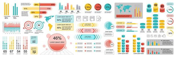 Mega set of infographic elements data visualization vector design template. Can be used for steps, options, business process, workflow, diagram, flowchart, timeline, marketing. Bundle info graphics.