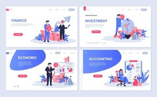 Finance web concept for landing page in flat design. Financial management, investment, economic graph analysis, accounting and calculating. Vector illustration with people characters for homepage