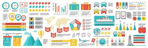 Mega set of travel infographic elements data visualization vector design template. Can be used for steps, options, business process, workflow, diagram, flowchart, timeline. Bundle info graphics.