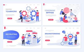 Office teamwork web concept for landing page in flat design. Colleagues brainstorming and collaboration, coworking space, recruiting process. Vector illustration with people characters for homepage
