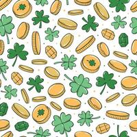 St. Patrick's day seamless pattern with clovers and gold coins for textile prints, wallpaper, wrapping paper, scrapbooking, backgrounds, etc. EPS 10 vector