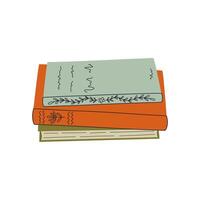 Book stack isolated on transparent background. Textbooks for academic studies, home library. Retro colors. Flat style hand drawn vector illustration.