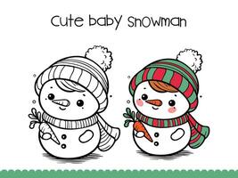 Snowman coloring page for kids. vector