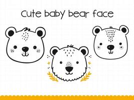 Cute bear face in simple doodle style set. vector