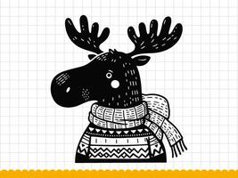 Black silhouette of cute and funny christmas moose. . Vector illustration