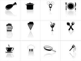 Vector set of cooking icons. with food. black